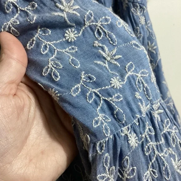 Old Navy Puff-Sleeve Tiered Mini Swing Dress Size 3X Milkmaid Peasant Boho Blue - Picture 8 of 10